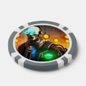 Robot 2 grau 1 gestreifter Poker-Chip Pokerchips (Einzeln)