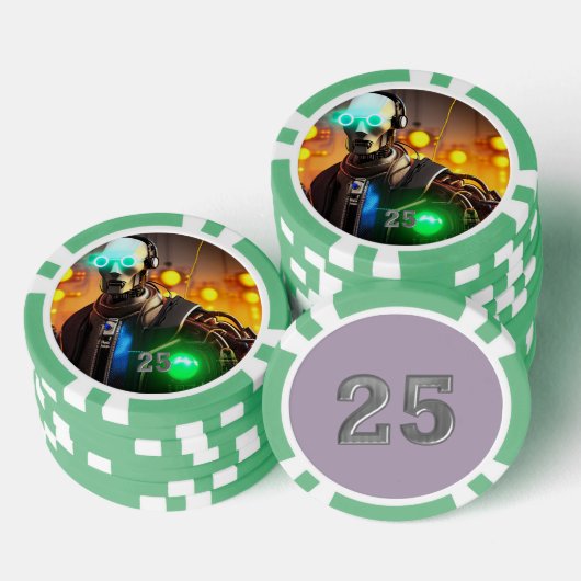 Robot-2-grüner 25-Streifen-Poker-Chip Pokerchips (Stapel)