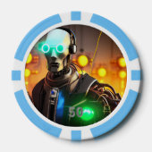 Robot 2 hellblau 50 gestreifter Poker-Chip Pokerchips (Vorderseite)