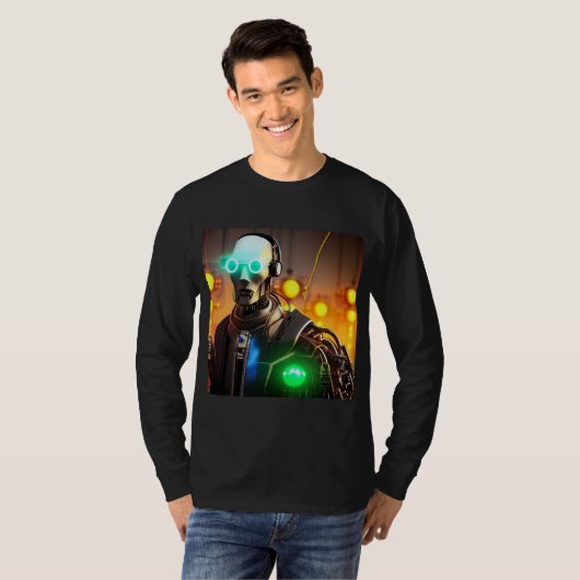 Robot 2 men Schwarzer Langärmel-T - Shirt (Vorne ganz)