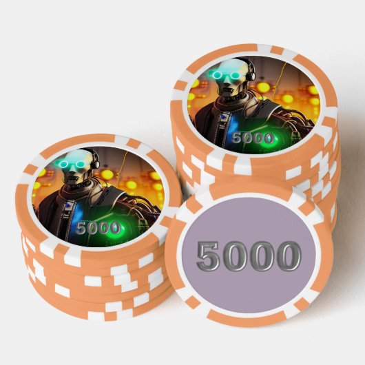 Robot 2 orange 5000 gestreifter Poker-Chip Pokerchips (Stapel)