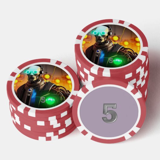 Robot-2-Poker-Chip mit 5 Streifen Pokerchips (Stapel)