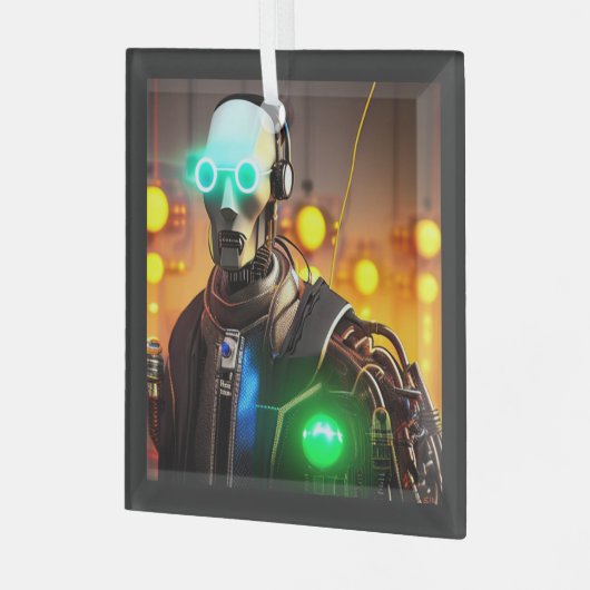 Robot-2-Quadrat-Glasschmuck Ornament Aus Glas (Vorderseite links)