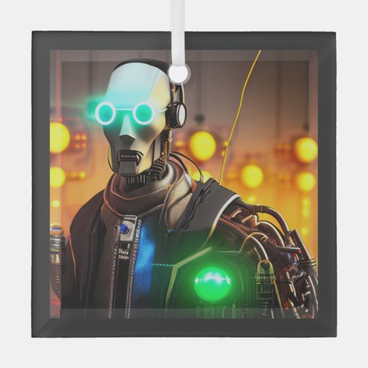 Robot-2-Quadrat-Glasschmuck Ornament Aus Glas (Vorderseite)