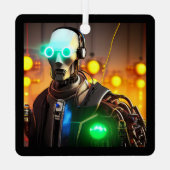 Robot-2-Quadratzer Ornament Aus Metall (Rückseite)