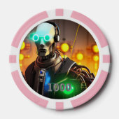 Robot 2 rosa 1000 gestreifter Poker-Chip Pokerchips (Vorderseite)
