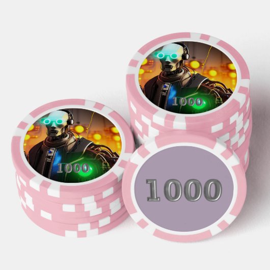 Robot 2 rosa 1000 gestreifter Poker-Chip Pokerchips (Stapel)
