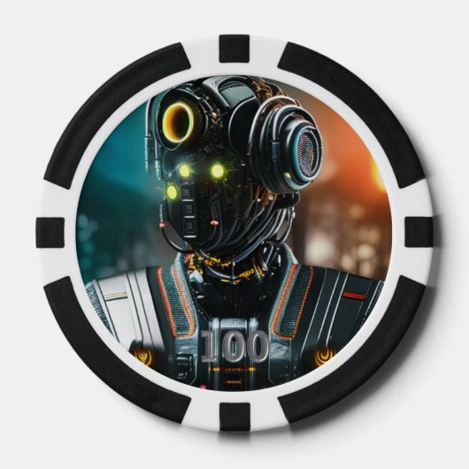 Robot 3 Black 100 Striped Poker Chip (Vorderseite)
