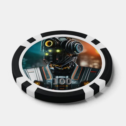 Robot 3 Black 100 Striped Poker Chip (Einzeln)