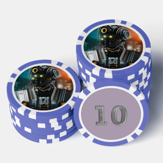 Robot 3 blauer 10-Streifen-Poker-Chip Pokerchips (Stapel)