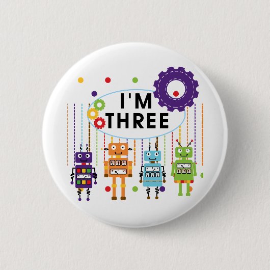 Robot 3. Geburtstag T Shirts und Geschenke Button (Vorderseite)