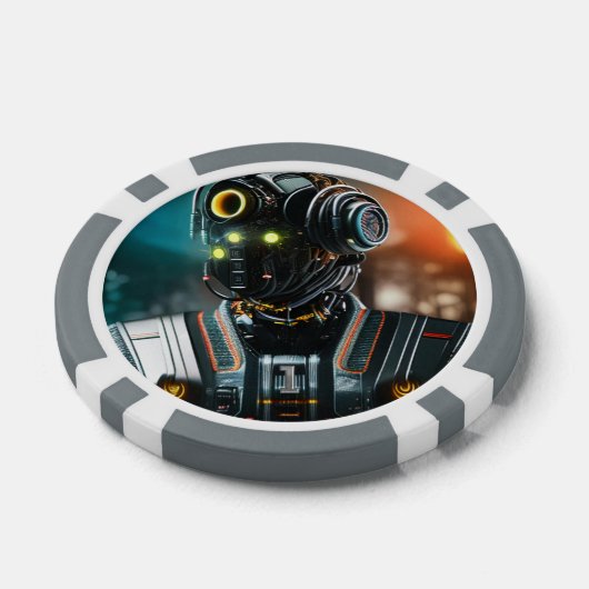 Robot 3 grau 1 gestreifter Poker-Chip Pokerchips (Einzeln)