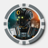 Robot 3 grau 1 gestreifter Poker-Chip Pokerchips (Vorderseite)