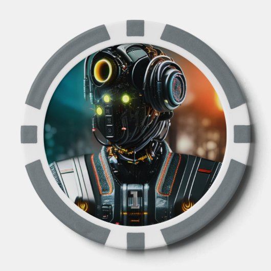 Robot 3 grau 1 gestreifter Poker-Chip Pokerchips (Vorderseite)