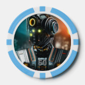 Robot 3 hellblau 50 gestreifter Poker-Chip Pokerchips (Vorderseite)