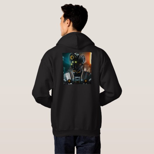Robot 3 Männer Schwarz-Schnürhemd Rücken Hoodie (Schwarz voll)