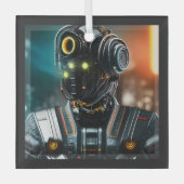 Robot-3-Quadratzer Ornament Aus Glas (Vorderseite)