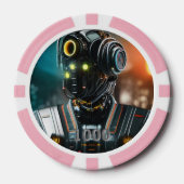 Robot 3 rosa 1000 gestreifter Poker-Chip Pokerchips (Vorderseite)