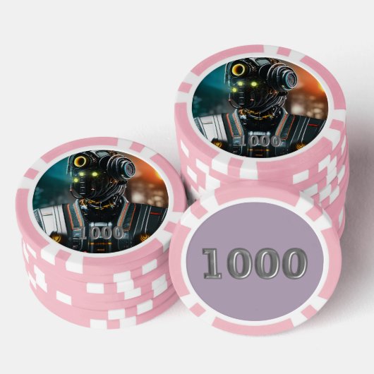 Robot 3 rosa 1000 gestreifter Poker-Chip Pokerchips (Stapel)
