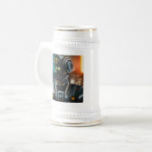 Robot-3-Weißstein-Goldtrimmung Bierglas (Vorderseite Links)