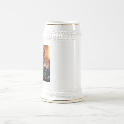 Robot-3-Weißstein-Goldtrimmung Bierglas (Mittel)