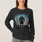 Robot 4 Frauen schwarzer, langärmeliger T - Shirt (Vorderseite)