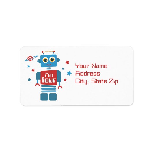 Robot 4. Geburtstagslabel Adressaufkleber (Vorne)