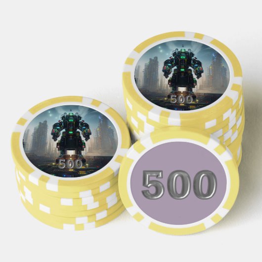 Robot 4 gelber 500 gestreifter Poker-Chip Pokerchips (Stapel)