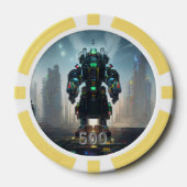 Robot 4 gelber 500 gestreifter Poker-Chip Pokerchips (Vorderseite)