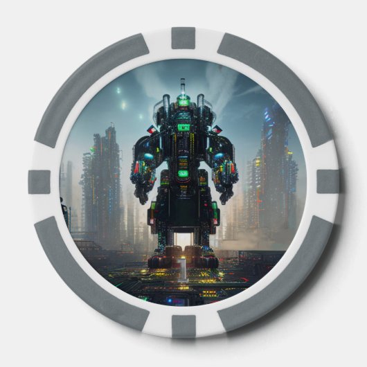 Robot 4 grau 1 gestreifter Poker-Chip Pokerchips (Vorderseite)