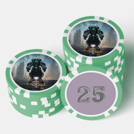 Robot 4 grüner 25-Streifen-Poker-Chip Pokerchips (Stapel)