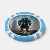 Robot 4 hellblau 50 gestreifter Poker-Chip Pokerchips (Einzeln)