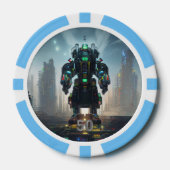 Robot 4 hellblau 50 gestreifter Poker-Chip Pokerchips (Vorderseite)