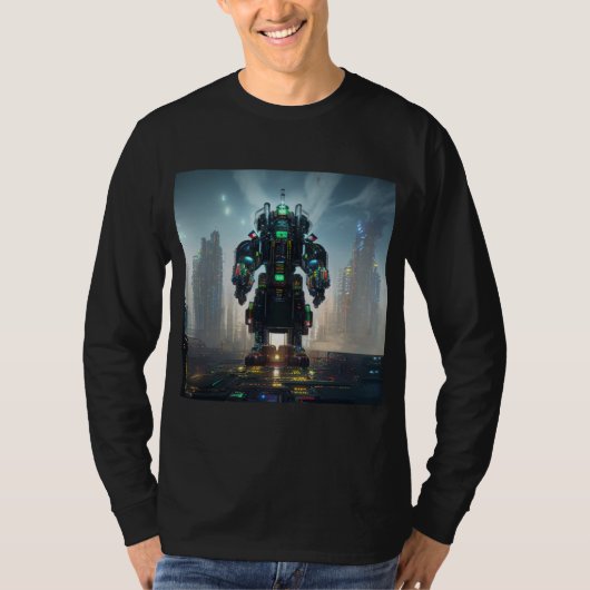 Robot 4 men Schwarzer Langärmel-T - Shirt (Vorderseite)