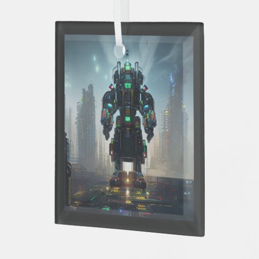 Robot-4-quadratische Glasverzierung Ornament Aus Glas (Vorderseite links)