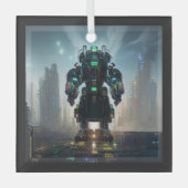 Robot-4-quadratische Glasverzierung Ornament Aus Glas (Vorderseite)