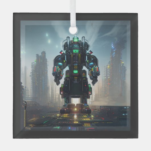 Robot-4-quadratische Glasverzierung Ornament Aus Glas (Vorderseite)