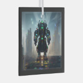 Robot-4-quadratische Glasverzierung Ornament Aus Glas (Vorderseite Rechts)