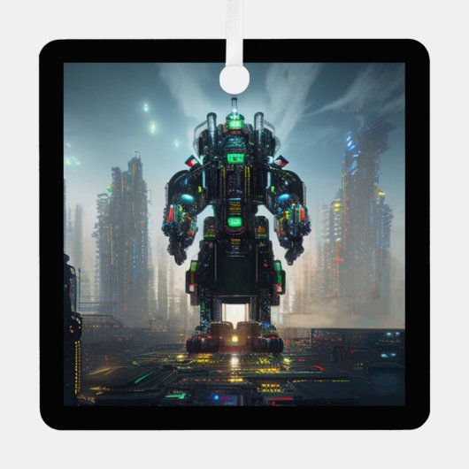 Robot-4-Quadratzer Ornament Aus Metall (Vorderseite)