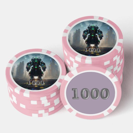 Robot 4 rosa 1000 gestreifter Poker-Chip Pokerchips (Stapel)
