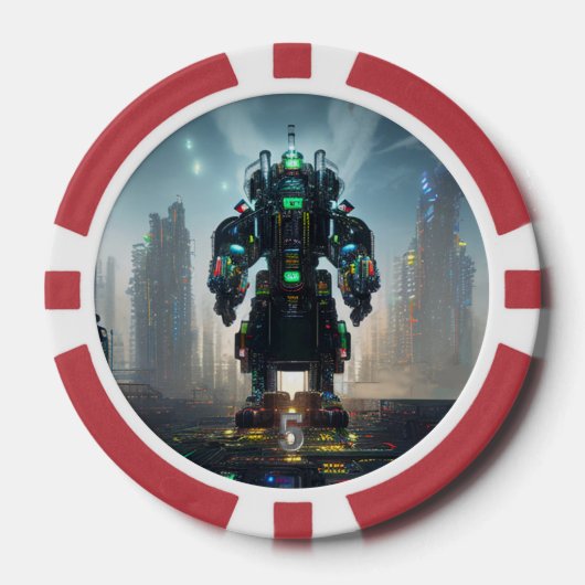Robot-4-Rot-5-Streifen-Poker-Chip Pokerchips (Vorderseite)
