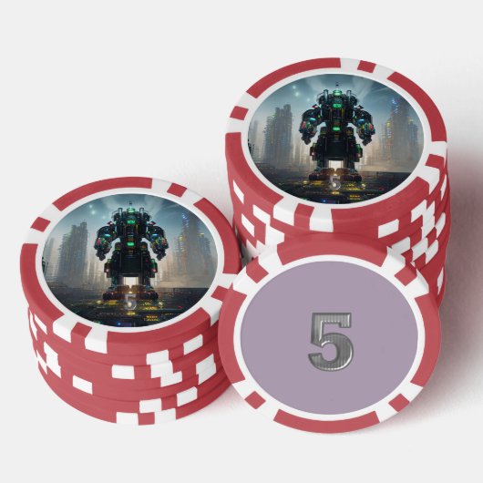 Robot-4-Rot-5-Streifen-Poker-Chip Pokerchips (Stapel)