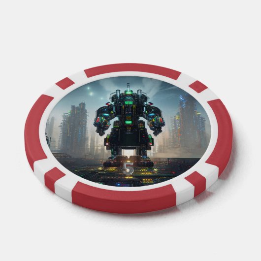 Robot-4-Rot-5-Streifen-Poker-Chip Pokerchips (Einzeln)