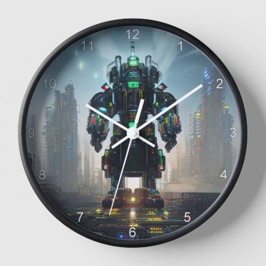 Robot 4 schwarze Wanduhr mit Zahlen (Vorderseite)