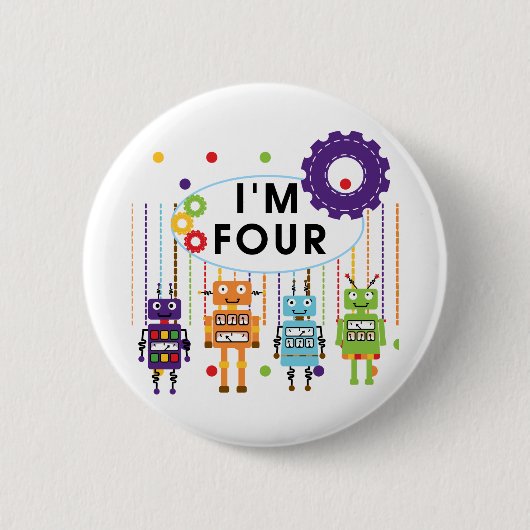 Robot 4th Birthday Tshirts und Geschenke Button (Vorderseite)