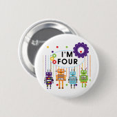 Robot 4th Birthday Tshirts und Geschenke Button (Vorne & Hinten)