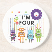Robot 4th Birthday Tshirts und Geschenke Getränkeuntersetzer (Vorne)