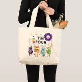 Robot 4th Birthday Tshirts und Geschenke Jumbo Stoffbeutel (Vorderseite (Produkt))