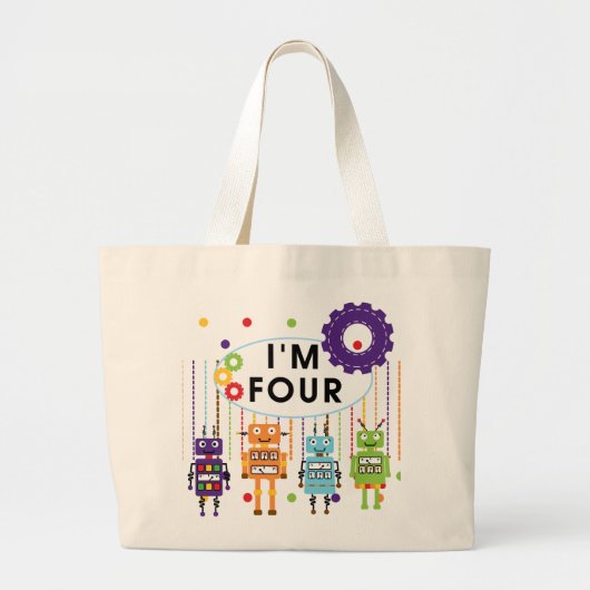 Robot 4th Birthday Tshirts und Geschenke Jumbo Stoffbeutel (Vorne)