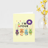 Robot 4th Birthday Tshirts und Geschenke Karte (Gelbe Blume)